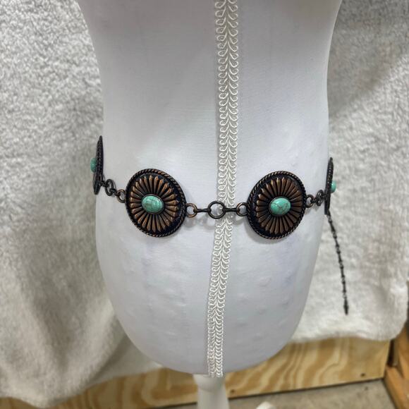 Other Accessories - Western Concho Chain Belt Turquoise Stones Adjustable Copper tone Boho Hip Belt